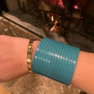 Ostrich Skin Turquoise cuff bracelet